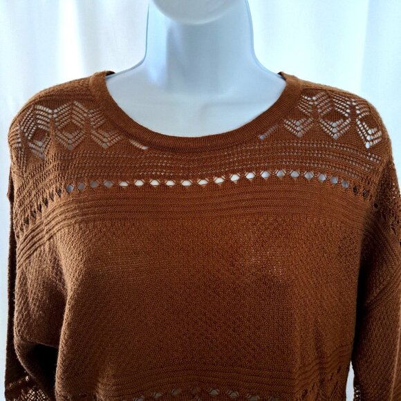 NAF NAF Paris LACE top knit sweater Sz S Café Caramelo Color BOHO SUMMER OFFICE - Picture 2 of 13
